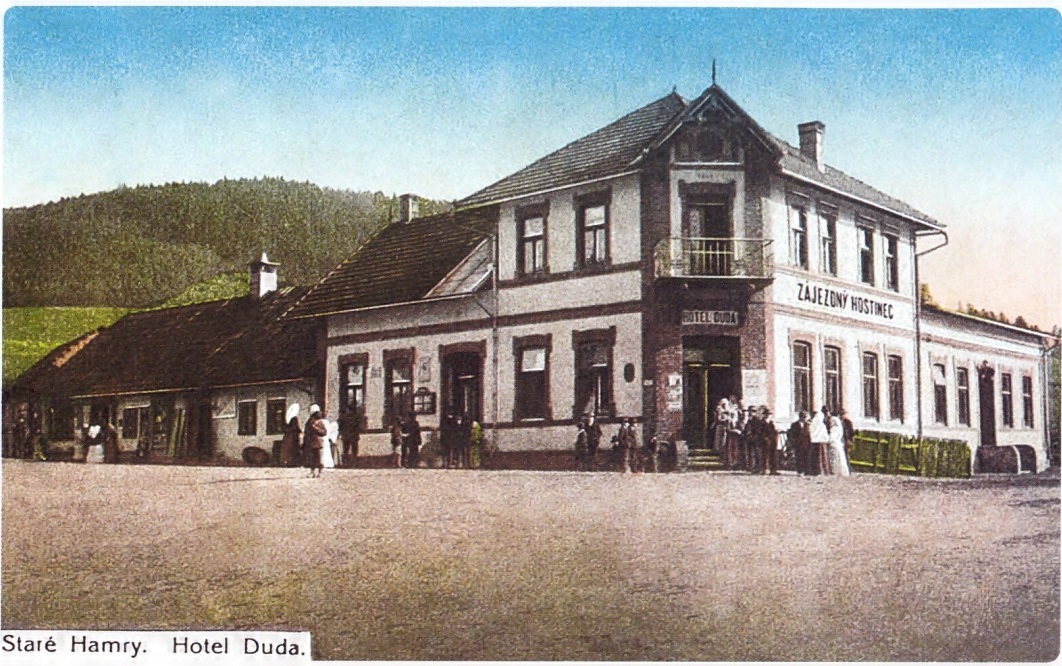 Hostinec Duda na jediném náměstí Starých Hamer, dnes zaniklém